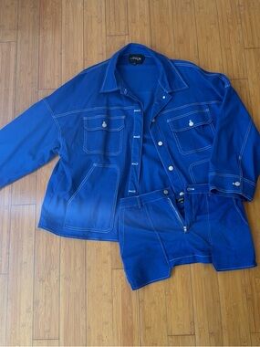 REVOLVE Blue Mini Skirt with Matching Jacket Set